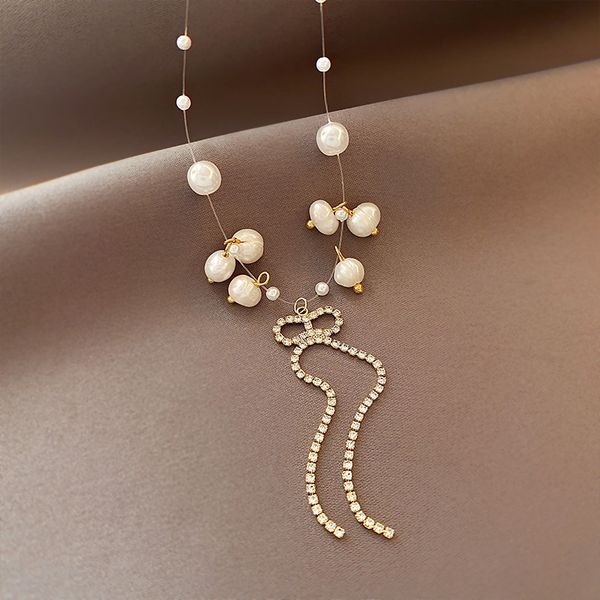 xianlan539 pearl necklace female xia bowknot tassel dust collarbone chain in the new light of luxury niche design feeling necklace, Silver
xianlan539 pearl necklace female xia bowknot tassel dust collarbone chain in the new light of luxury niche design feeling necklace, Silver
