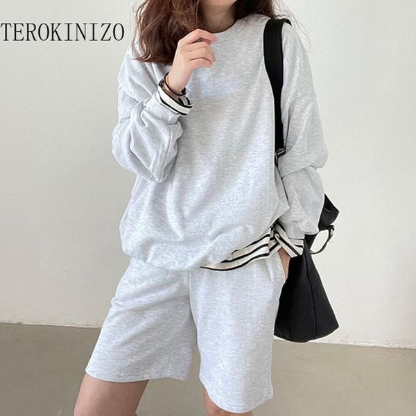 women's tracksuits terokinizo korean fashion suits women two piece set o neck casual sweatshirt high waist shorts unicolor stylish 2 pi, Gray
women's tracksuits terokinizo korean fashion suits women two piece set o neck casual sweatshirt high waist shorts unicolor stylish 2 pi, Gray