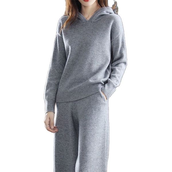 casual sports knit suit autumn and winter loose hooded sweater + wide leg pants two-piece fashion womens clothing, White
casual sports knit suit autumn and winter loose hooded sweater + wide leg pants two-piece fashion womens clothing, White