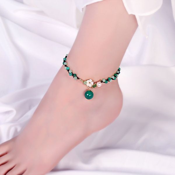 green agate pearl anklet womens color jade shell flower hand-woven foot rope retro simple ankle chain, Red;blue
green agate pearl anklet womens color jade shell flower hand-woven foot rope retro simple ankle chain, Red;blue