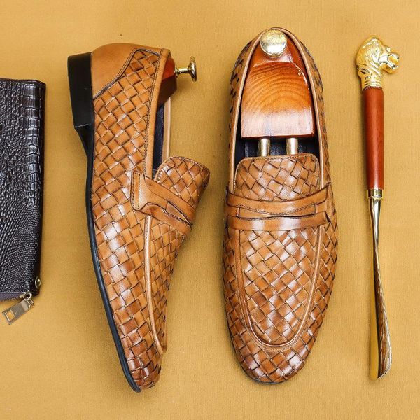 dress shoes handmade woven leather men's breathable loafers business casual soft comfortable men, Black
dress shoes handmade woven leather men's breathable loafers business casual soft comfortable men, Black