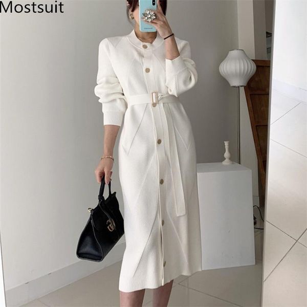 single breasted korean knitted sweater dress women 2021 autumn winter long sleeve o-neck belted fashion ladies dresses vestidos casual, Black;gray
single breasted korean knitted sweater dress women 2021 autumn winter long sleeve o-neck belted fashion ladies dresses vestidos casual, Black;gray