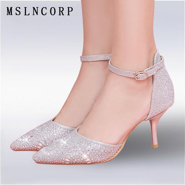 size 34-45 crystal women sandals elegant thin heels party shoes fashion pointed toe high ankle strap wedding pumps dress, Black
size 34-45 crystal women sandals elegant thin heels party shoes fashion pointed toe high ankle strap wedding pumps dress, Black