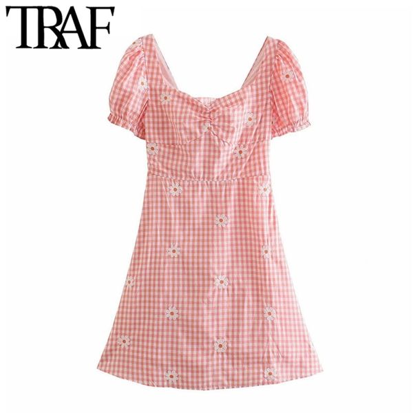 women sweet fashion floral embroidery check mini dress vintage back elastic side zipper female dresses mujer 210507, Black;gray
women sweet fashion floral embroidery check mini dress vintage back elastic side zipper female dresses mujer 210507, Black;gray