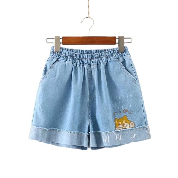 fashion kawaii cartoon embroidery denim shorts women teen roll up casual elastic high waist cute jeans summer girls short pants, White;black
fashion kawaii cartoon embroidery denim shorts women teen roll up casual elastic high waist cute jeans summer girls short pants, White;black