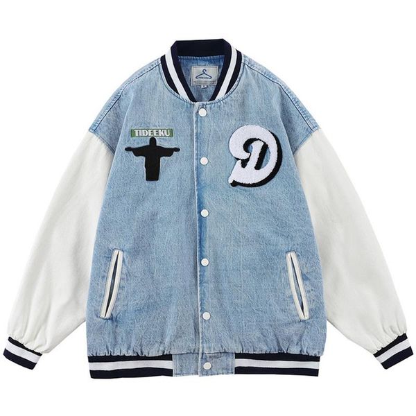 men's jackets vintage patchwork bomber denim men varsity baseball couple oversized letter embroidery streetwear, Black;brown
men's jackets vintage patchwork bomber denim men varsity baseball couple oversized letter embroidery streetwear, Black;brown