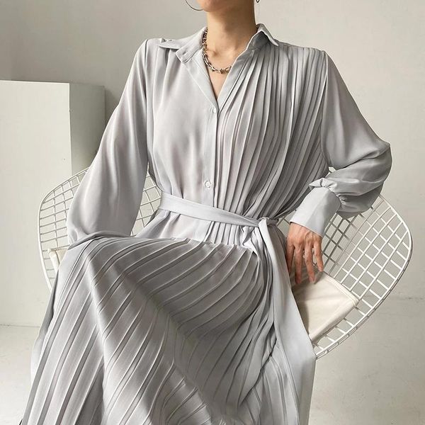 casual dresses elegant korea chic single-breasted lapel side pleated dress women grey lace-up waist robe wild vestido de mujer, Black;gray
casual dresses elegant korea chic single-breasted lapel side pleated dress women grey lace-up waist robe wild vestido de mujer, Black;gray