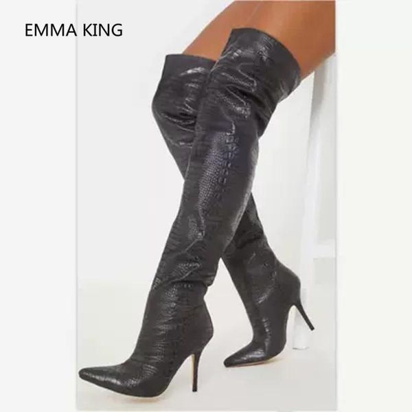 toe pointed snake prints thigh high boots women's slip on party heels shoes woman over the knee stilettos heel, Black
toe pointed snake prints thigh high boots women's slip on party heels shoes woman over the knee stilettos heel, Black
