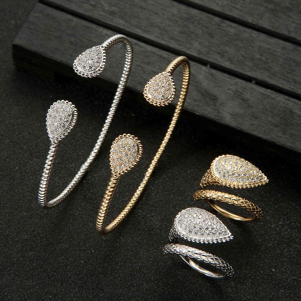 jewelry set ins classic zirconium filled personalized open bracelet ring set bridal, Slivery;golden