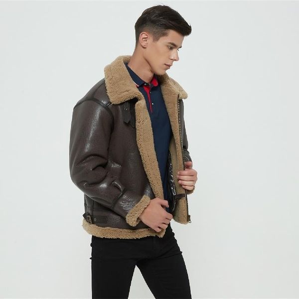 men's leather & faux 2021 dark brown military style b3 bomber genuine shearling jacket plus size 6xl real natural sheepskin russian win, Black
men's leather & faux 2021 dark brown military style b3 bomber genuine shearling jacket plus size 6xl real natural sheepskin russian win, Black