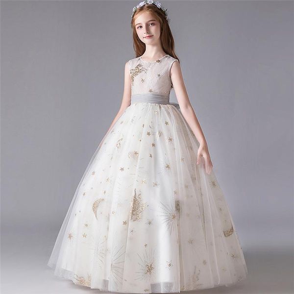

girl's dresses 2021 style children girls white color princess fluffy dress for wedding birthday party kids host piano prom 3~12yrs, Red;yellow