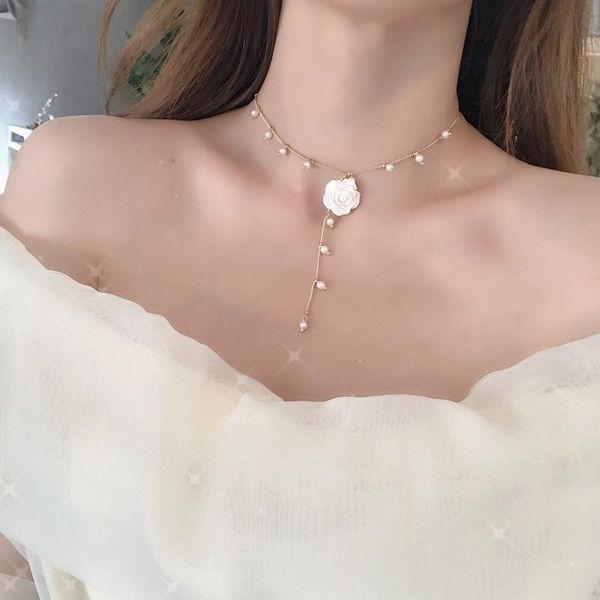 pendant necklaces french retro camellia small fresh necklace temperament pearl tassel women's neck chain gift to girlfriend of jewelry, Silver
pendant necklaces french retro camellia small fresh necklace temperament pearl tassel women's neck chain gift to girlfriend of jewelry, Silver