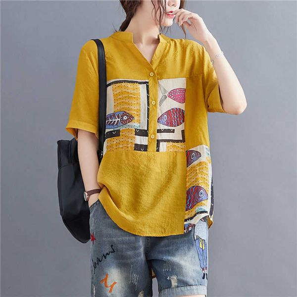 women's blouses & shirts arrival summer arts style women short sleeve loose v-neck blouse patchwork print cotton casua v1mi, White
women's blouses & shirts arrival summer arts style women short sleeve loose v-neck blouse patchwork print cotton casua v1mi, White