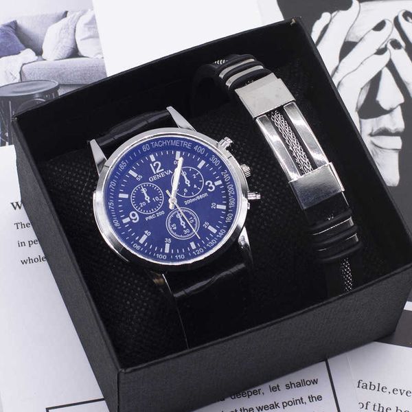 2pcs men's watch bracelet set with black box fashion leather analog quartz wristwatches business gifts for men drop 210728, Slivery;brown
2pcs men's watch bracelet set with black box fashion leather analog quartz wristwatches business gifts for men drop 210728, Slivery;brown
