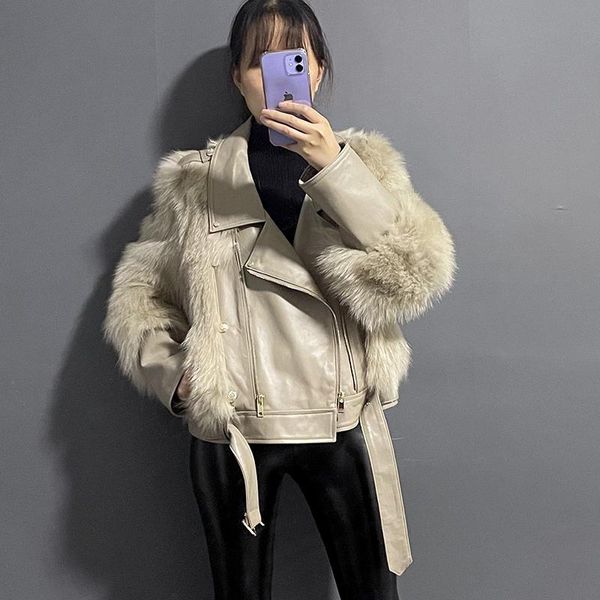 women's fur & faux rf21125 real motor jacket with genuine leather, Black
women's fur & faux rf21125 real motor jacket with genuine leather, Black