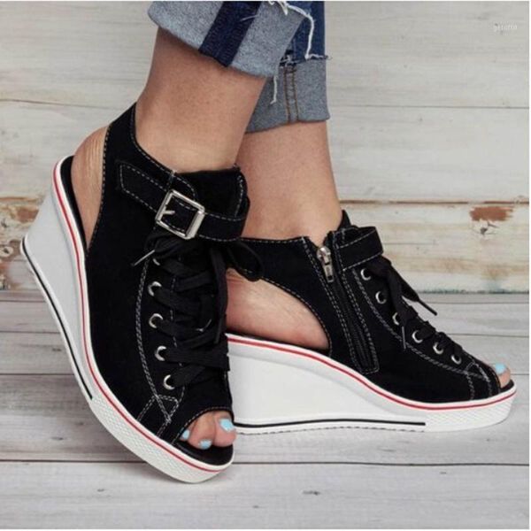 summer women canvas high shoes adjustable buckle peep toe creepers wedges sandals fashion platform british wind wedge heel1, Black
summer women canvas high shoes adjustable buckle peep toe creepers wedges sandals fashion platform british wind wedge heel1, Black