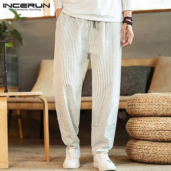 men vintage striped pants casual loose drawstring trousers comfy wide leg fashion cotton pantalones streetwear 5xl incerun men's, Black
men vintage striped pants casual loose drawstring trousers comfy wide leg fashion cotton pantalones streetwear 5xl incerun men's, Black