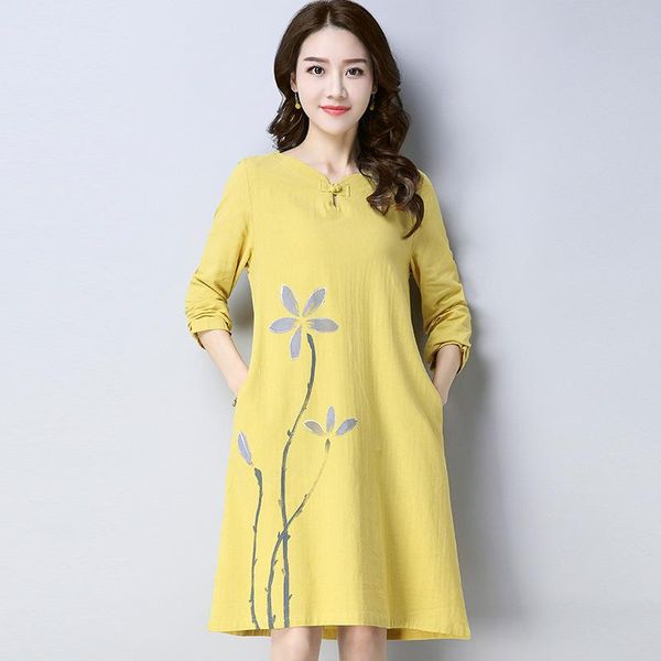 casual dresses spring fall ladies womens chinese collar long sleeve loose printed floral linen dress , female painted, Black;gray
casual dresses spring fall ladies womens chinese collar long sleeve loose printed floral linen dress , female painted, Black;gray
