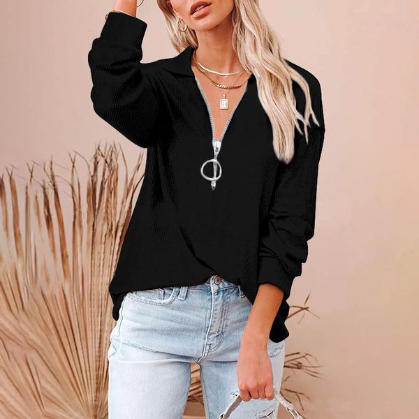 ladies loose long-sleeved t-shirt v-neck pullover solid color zipper neck striped autumn and winter clothing casual outerwear 536, White
ladies loose long-sleeved t-shirt v-neck pullover solid color zipper neck striped autumn and winter clothing casual outerwear 536, White