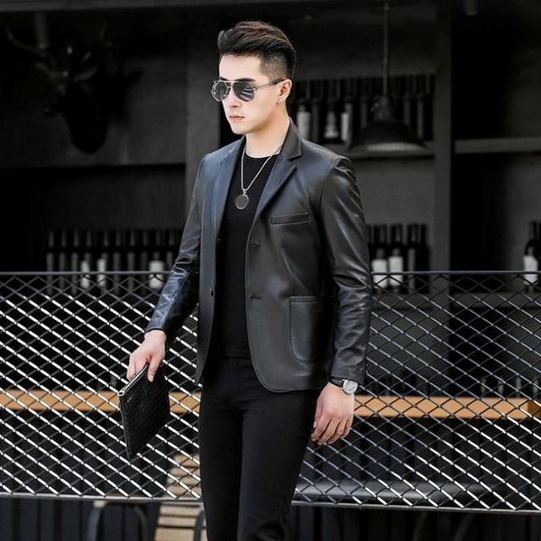 men real brand leather blazer long sleeve business casual formal coat plus size 4xl street multi-pocket sheepskin suit jacket men's & f, Black
men real brand leather blazer long sleeve business casual formal coat plus size 4xl street multi-pocket sheepskin suit jacket men's & f, Black