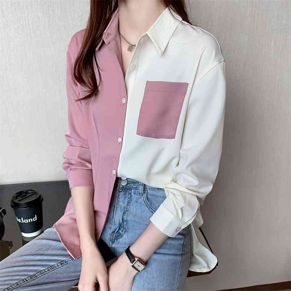 korean clothing women's and blouses ol style loose blouse women shirts polo collar long sleeve patchwork casual pink 210730, White
korean clothing women's and blouses ol style loose blouse women shirts polo collar long sleeve patchwork casual pink 210730, White
