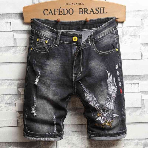 men's shorts summer jeans knee length ripped hole chinese style eagle embroidery denim male five-point pants nluh, White;black
men's shorts summer jeans knee length ripped hole chinese style eagle embroidery denim male five-point pants nluh, White;black