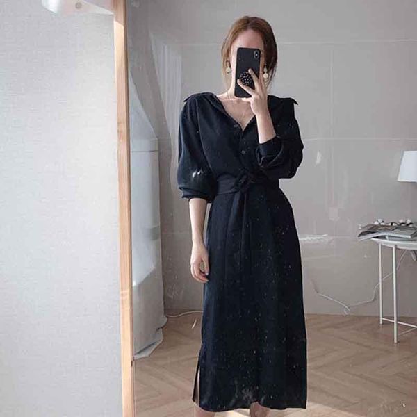 spring autumn korean women dress fashion shirt ladies elegant turn-down collar casual with belt clothes dresses 2021, Black;gray
spring autumn korean women dress fashion shirt ladies elegant turn-down collar casual with belt clothes dresses 2021, Black;gray