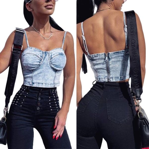 women's tanks & camis women denim half-corset bralette tube front zip boat neck exposed navel femme high streetwear, White
women's tanks & camis women denim half-corset bralette tube front zip boat neck exposed navel femme high streetwear, White