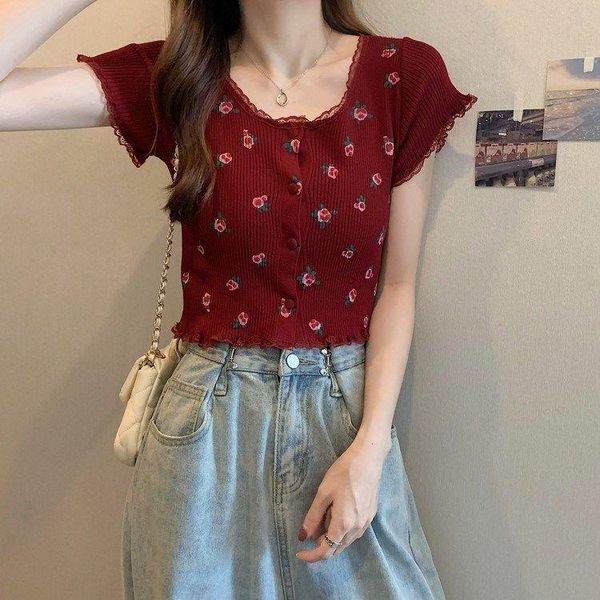 women's t-shirt y2k vintage lace trim floral knitted summer sweet girl age reduction short-sleeved short slim slimming, White
women's t-shirt y2k vintage lace trim floral knitted summer sweet girl age reduction short-sleeved short slim slimming, White