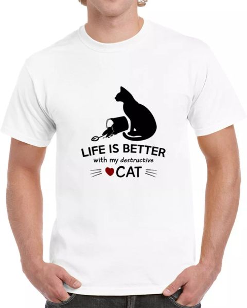life is better with my destructive cat t-shirt a great kitty owner gift tee top, White;black
life is better with my destructive cat t-shirt a great kitty owner gift tee top, White;black