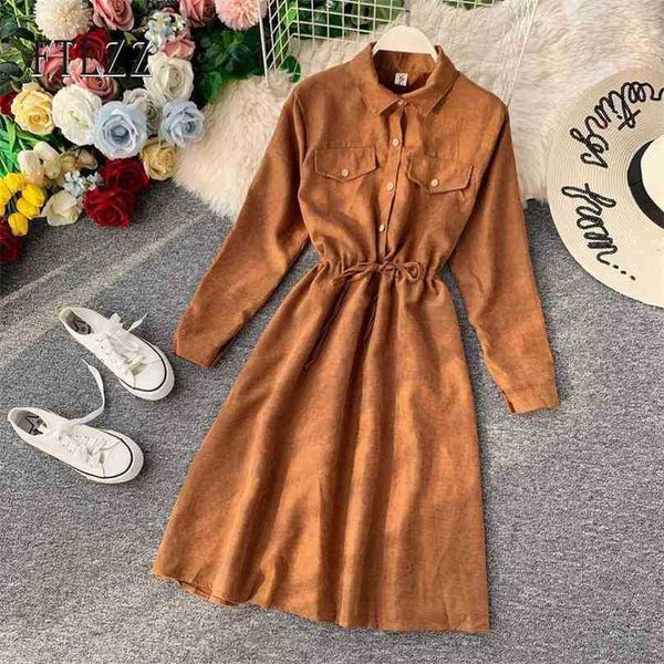 casual wear dress women slim single breasted a-line spring autumn dresses fashion woman vintage corduroy long robe vestidos 210525, Black;gray
casual wear dress women slim single breasted a-line spring autumn dresses fashion woman vintage corduroy long robe vestidos 210525, Black;gray