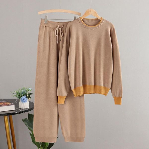 women's two piece pants 2 women sweater suit autumn winter knitting o-neck patchwork pullovers and wide leg casual track, White
women's two piece pants 2 women sweater suit autumn winter knitting o-neck patchwork pullovers and wide leg casual track, White