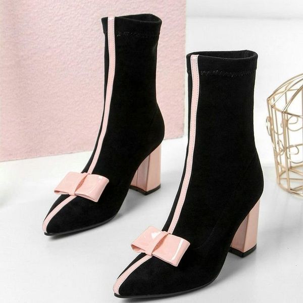 boots sweet bow ankle women faux suede square high heel stretch slip on fashion pointed toe autumn winter ladies shoes, Black
boots sweet bow ankle women faux suede square high heel stretch slip on fashion pointed toe autumn winter ladies shoes, Black