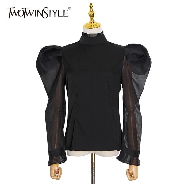 vintage white blouse for women stand collar puff sleeve elegant minimalist shirt female fashion clothing 210524
vintage white blouse for women stand collar puff sleeve elegant minimalist shirt female fashion clothing 210524