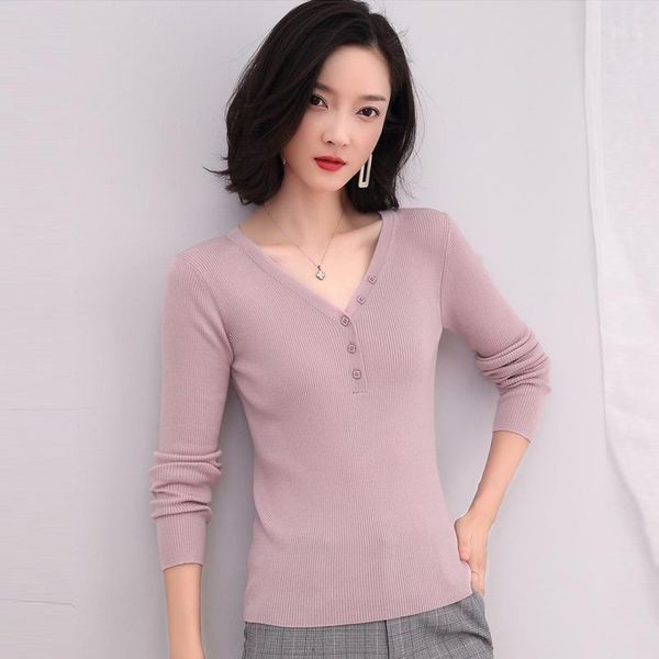 women full sleeve button v-neck sweater knitted basic elasticity pullovers autumn winter jumpers ladies pink black women's sweaters, White;black
women full sleeve button v-neck sweater knitted basic elasticity pullovers autumn winter jumpers ladies pink black women's sweaters, White;black