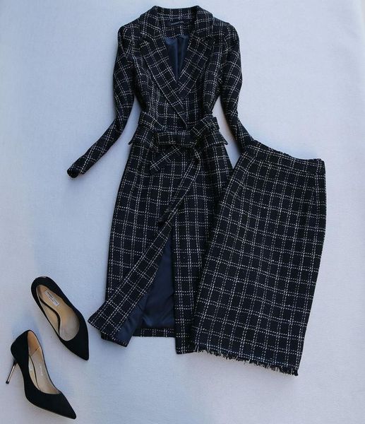 two piece dress fashion plaid suit women fall winter woolen jacket tweed coat suit+high waist skirtl two-piece, White
two piece dress fashion plaid suit women fall winter woolen jacket tweed coat suit+high waist skirtl two-piece, White