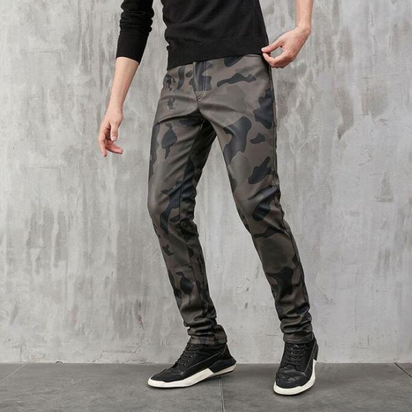 men's pants camouflage printed imitation leather pants, synthetic motorcycles, fashion., Black
men's pants camouflage printed imitation leather pants, synthetic motorcycles, fashion., Black