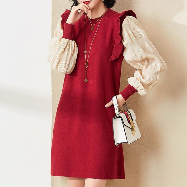 street style fashion long sleeve ruffle patchwork loose knit sweater dress women vestidos autumn winter clothes 2021 casual dresses, Black;gray
street style fashion long sleeve ruffle patchwork loose knit sweater dress women vestidos autumn winter clothes 2021 casual dresses, Black;gray