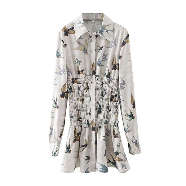 women little bird print shirt style dress turn-down collar elastic waist long sleeve mini mujer casual dresses, Black;gray
women little bird print shirt style dress turn-down collar elastic waist long sleeve mini mujer casual dresses, Black;gray
