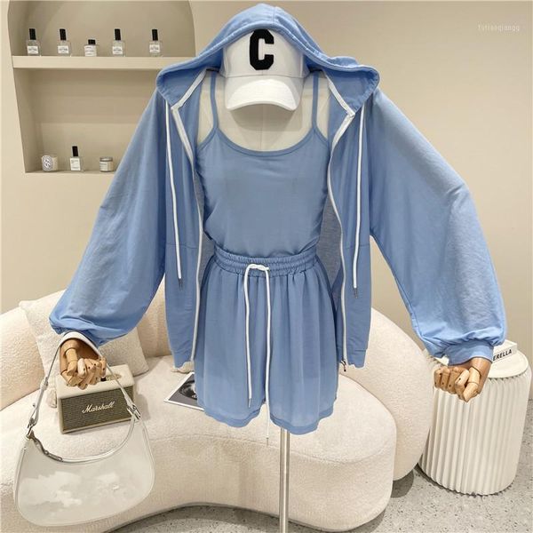 women's tracksuits clothing summer 2021 soft skin silk cotton thin hooded cardigan suspender shorts three piece set sports suit, Gray
women's tracksuits clothing summer 2021 soft skin silk cotton thin hooded cardigan suspender shorts three piece set sports suit, Gray