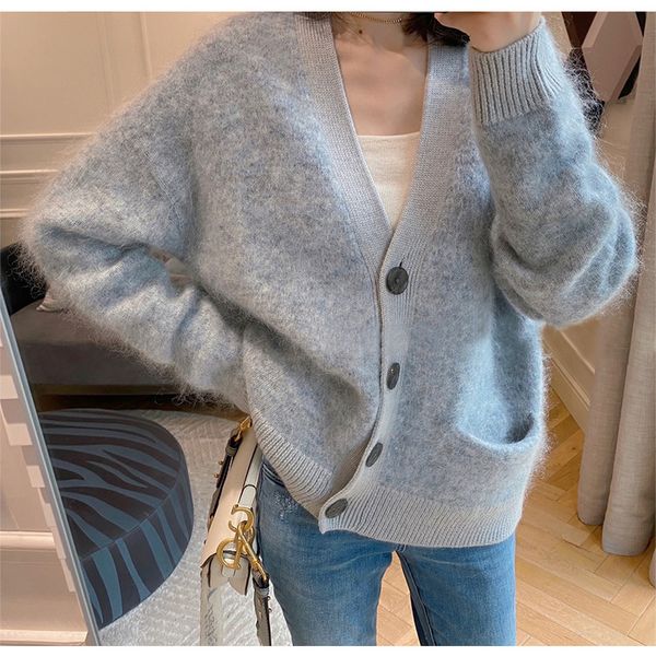 sweaters knit sweater women long sleeve loose single breasted v-neck soild color knitwear cardigan with pockets, White;black
sweaters knit sweater women long sleeve loose single breasted v-neck soild color knitwear cardigan with pockets, White;black