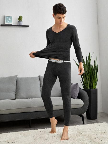 men v neck tee & letter tape waist pants lounge set d0sp#, Black;brown
men v neck tee & letter tape waist pants lounge set d0sp#, Black;brown