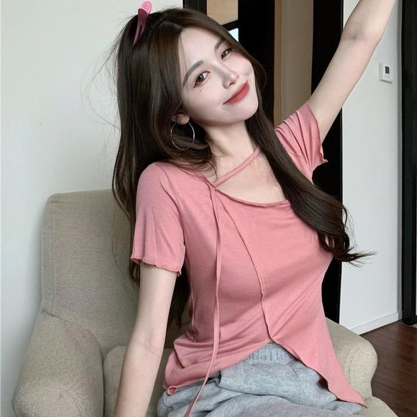 women's t-shirt 2021 summer fashion split short-sleeved women korean irregular female solid color o neck t shirts, White
women's t-shirt 2021 summer fashion split short-sleeved women korean irregular female solid color o neck t shirts, White
