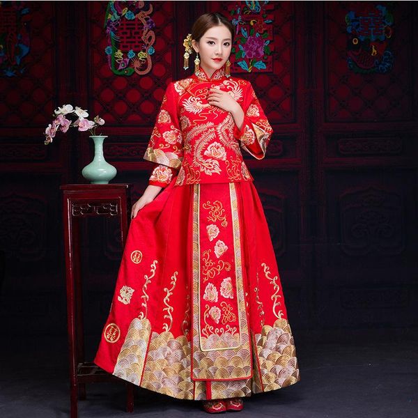ethnic clothing wedding cheongsam traditional chinese bride dress ancient marriage costume gown womens embroidery phoenix red qipao
ethnic clothing wedding cheongsam traditional chinese bride dress ancient marriage costume gown womens embroidery phoenix red qipao
