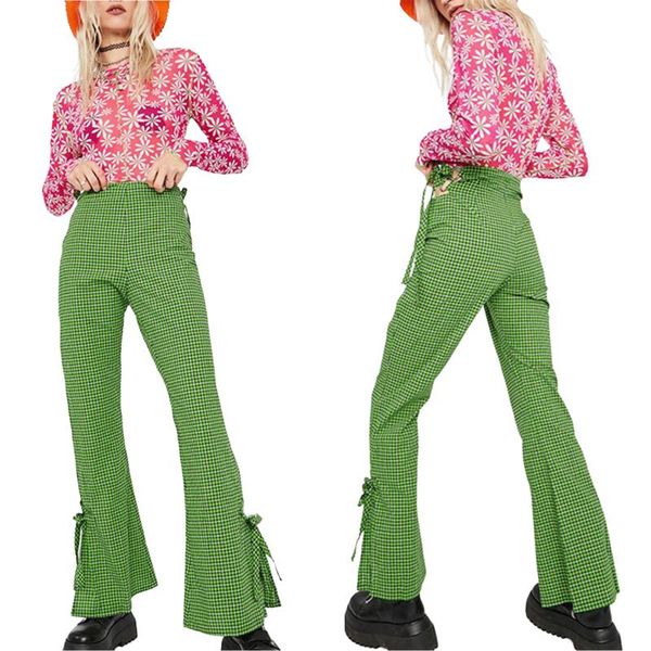 women's leggings women plaid pants, drawstring high waist cutout split wide-leg costume casual green trousers, Black
women's leggings women plaid pants, drawstring high waist cutout split wide-leg costume casual green trousers, Black