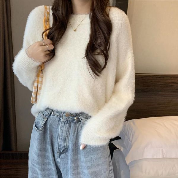 women's sweaters korean gentle mohair sweater female autumn and winter design sense minority 2021 loose outer top, White;black
women's sweaters korean gentle mohair sweater female autumn and winter design sense minority 2021 loose outer top, White;black