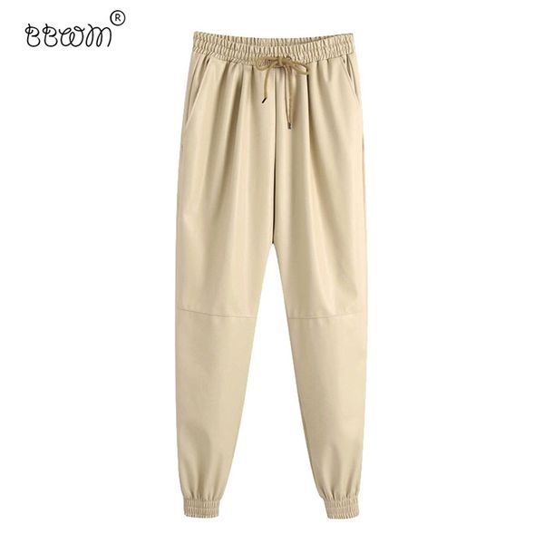 women fashion faux leather jogging pants vintage high elastic waist drawstring ankle trousers pantalones mujer 210531, Black;white
women fashion faux leather jogging pants vintage high elastic waist drawstring ankle trousers pantalones mujer 210531, Black;white