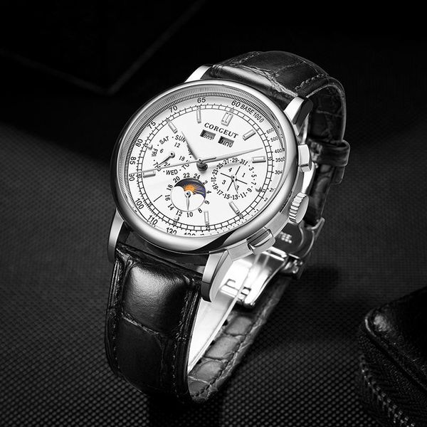 wristwatches brand 42mm mechanical moon phase white dial silver year day month week 316l ss case automatic watch men, Slivery;brown
wristwatches brand 42mm mechanical moon phase white dial silver year day month week 316l ss case automatic watch men, Slivery;brown