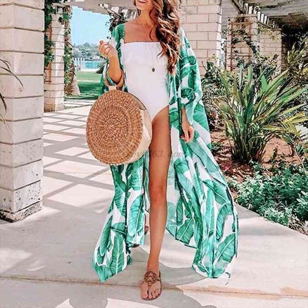 womens summer chiffon semi-sheer maxi kimono cardigan green tropical banana leaves printed bikini cover up 3 4 sleeves open, White
womens summer chiffon semi-sheer maxi kimono cardigan green tropical banana leaves printed bikini cover up 3 4 sleeves open, White