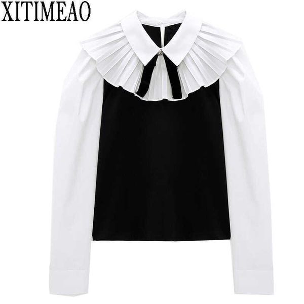 za women fashion long sleeve bow tie shirt ladies black and white patchwork female chic 210604
za women fashion long sleeve bow tie shirt ladies black and white patchwork female chic 210604